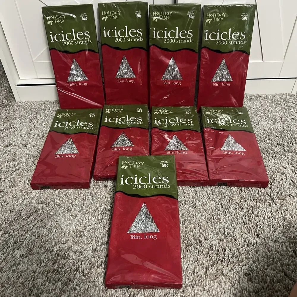 Lot of 9 Vintage Holiday Time Silver Icicles Tinsel 18,000 Strands Walmart NOS